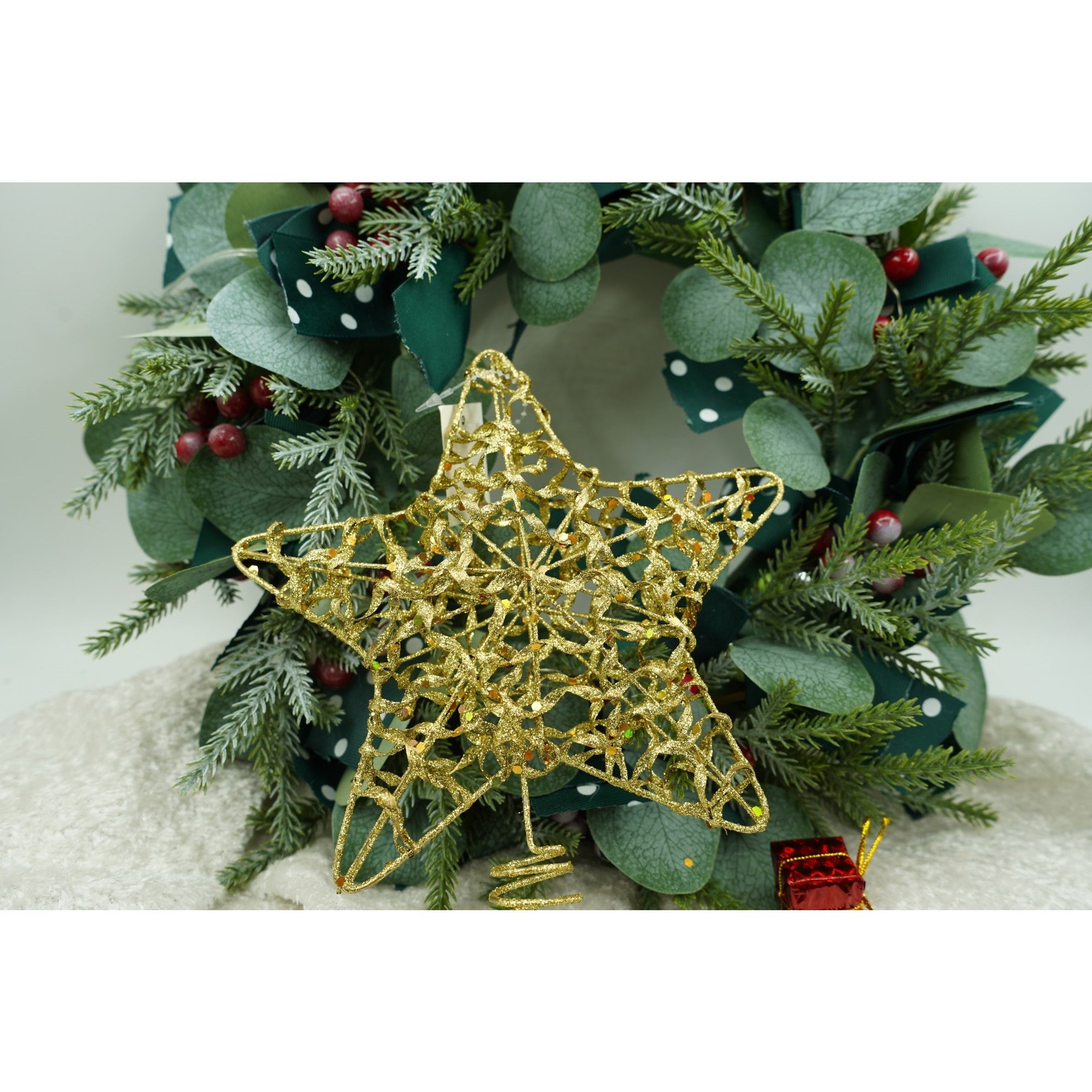 Varf decorativ de brad, Auriu, in forma de Stea, design cu paiete, din Plastic/Metal, 18 cm x 23 cm, Interior/Exterior, Flippy-2