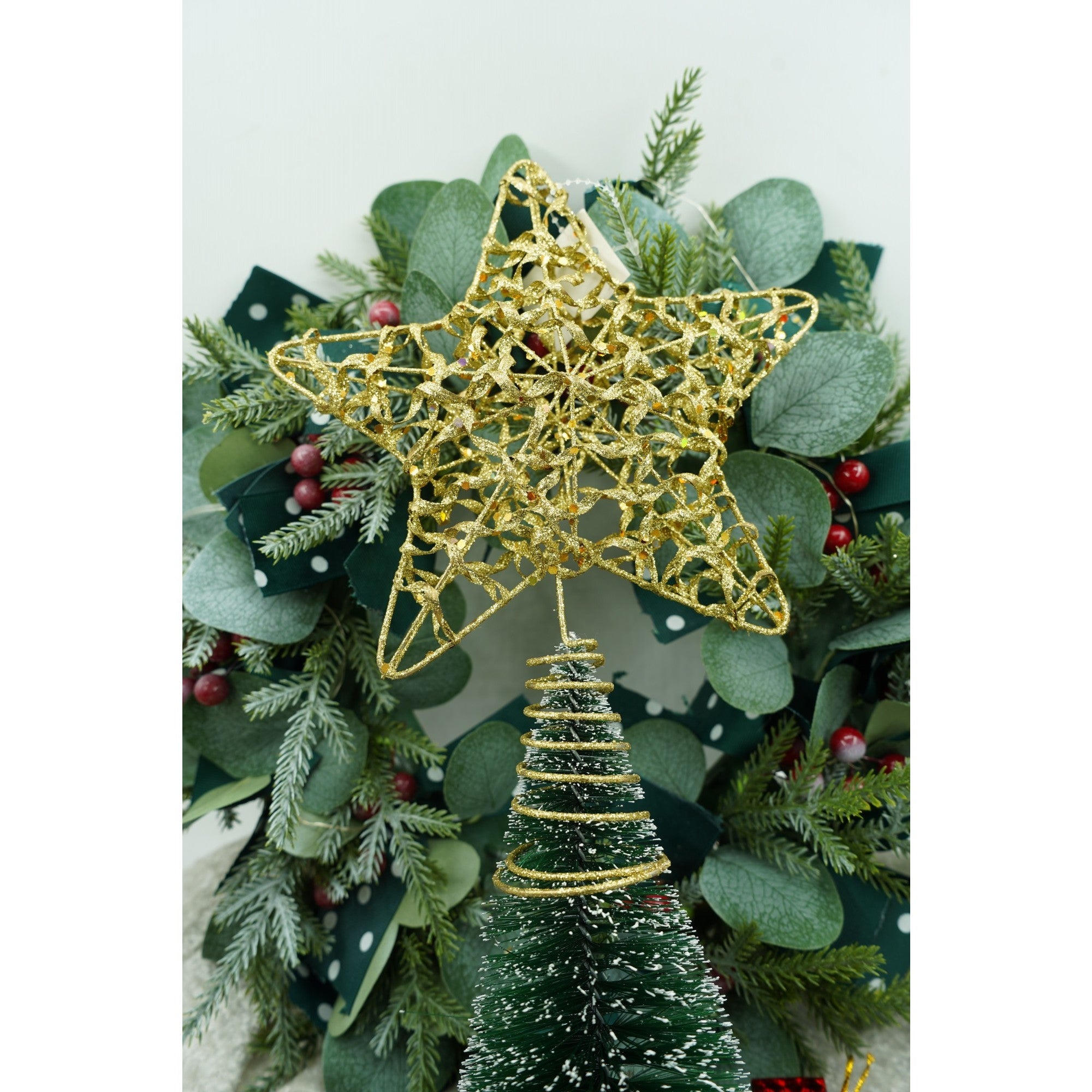 Varf decorativ de brad, Auriu, in forma de Stea, design cu paiete, din Plastic/Metal, 18 cm x 23 cm, Interior/Exterior, Flippy-4