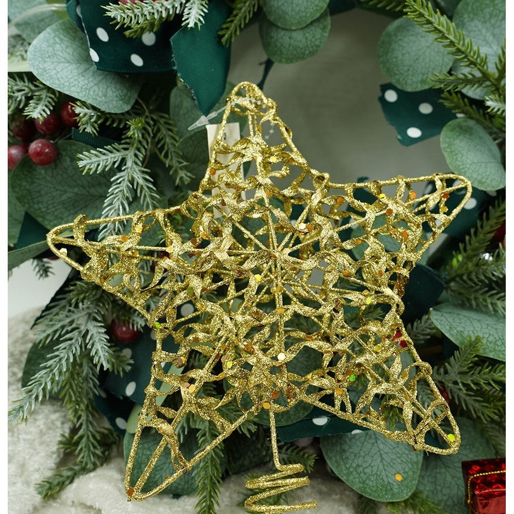 Varf decorativ de brad, Auriu, in forma de Stea, design cu paiete, din Plastic/Metal, 18 cm x 23 cm, Interior/Exterior, Flippy-7