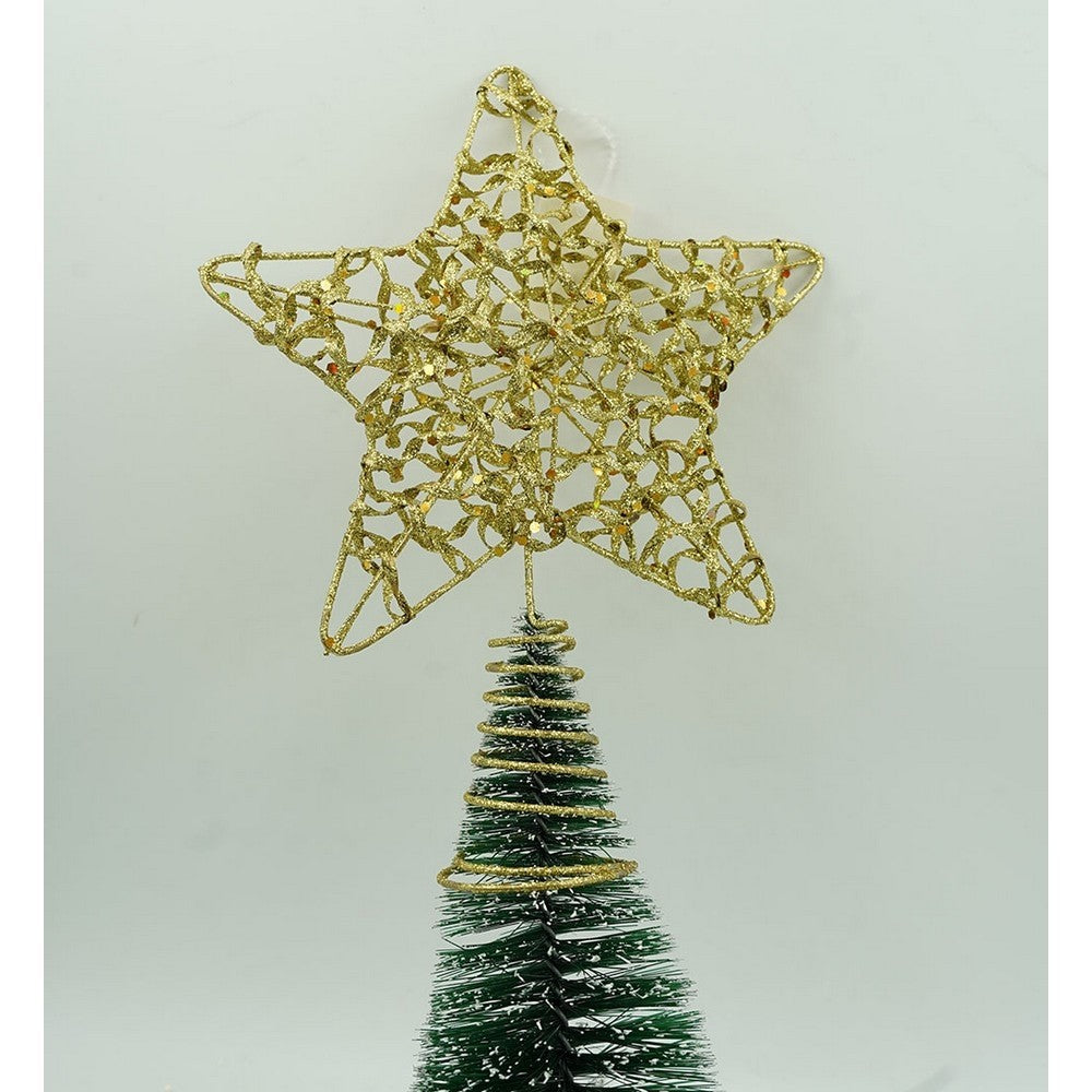 Varf decorativ de brad, Auriu, in forma de Stea, design cu paiete, din Plastic/Metal, 18 cm x 23 cm, Interior/Exterior, Flippy-8