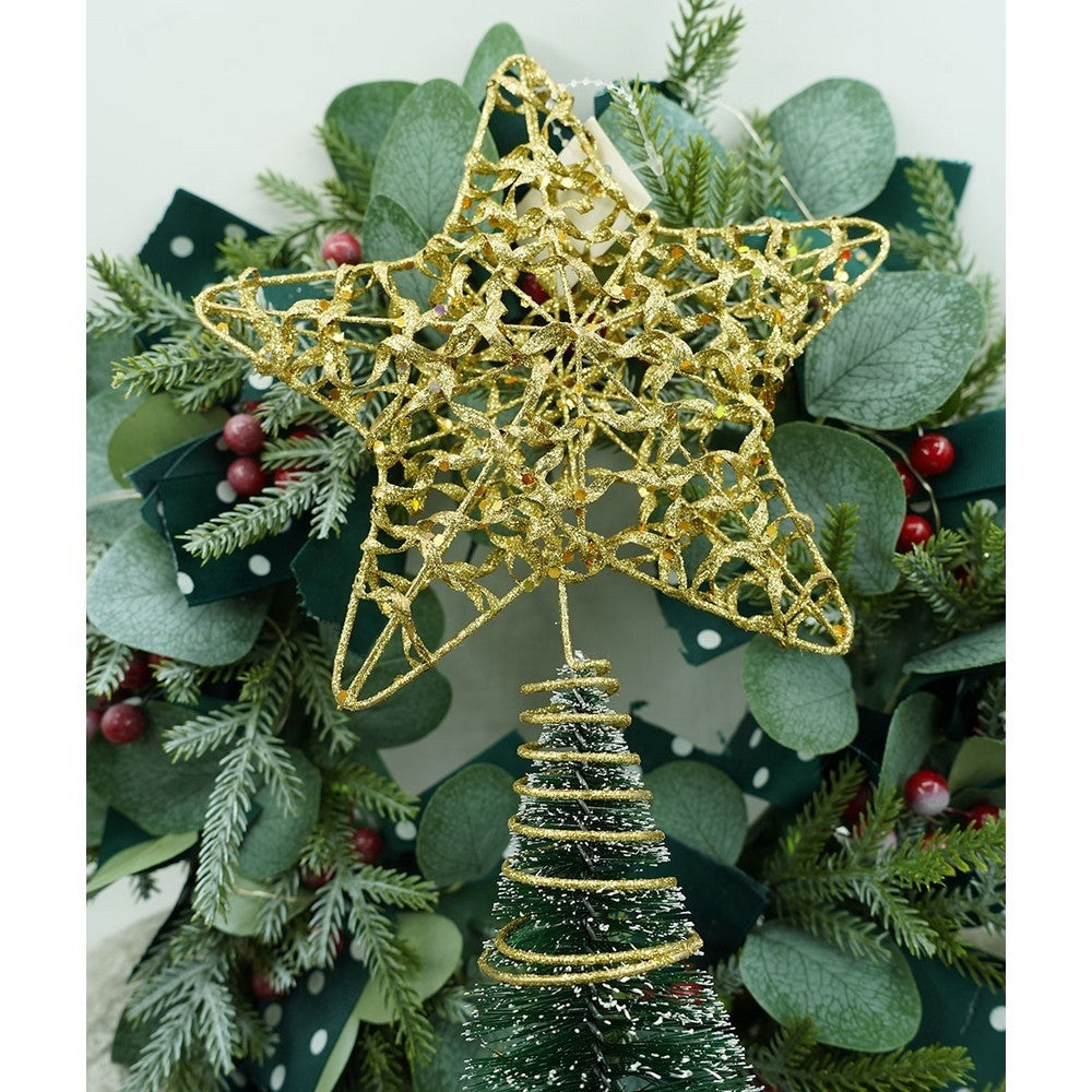 Varf decorativ de brad, Auriu, in forma de Stea, design cu paiete, din Plastic/Metal, 18 cm x 23 cm, Interior/Exterior, Flippy-9