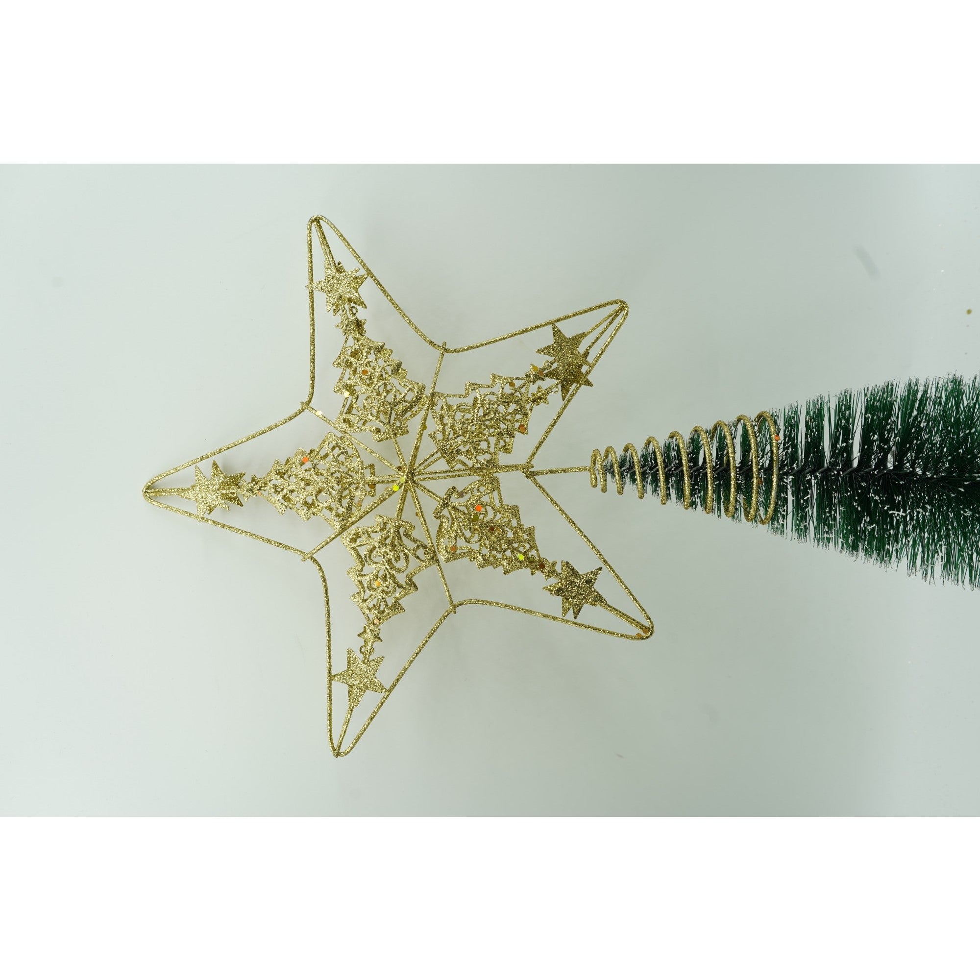 Varf decorativ de brad, Auriu, in forma de Stea, design de braduti, din Plastic/Metal, 24 cm x 27 cm, Interior/Exterior, Flippy-1