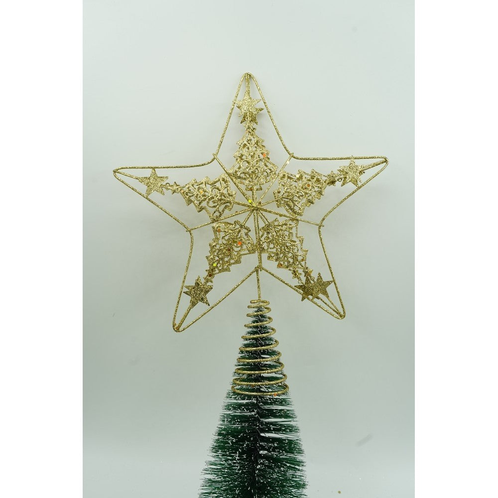 Varf decorativ de brad, Auriu, in forma de Stea, design de braduti, din Plastic/Metal, 24 cm x 27 cm, Interior/Exterior, Flippy-4