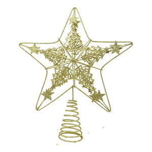 Varf decorativ de brad, Auriu, in forma de Stea, design de braduti, din Plastic/Metal, 24 cm x 27 cm, Interior/Exterior, Flippy-0