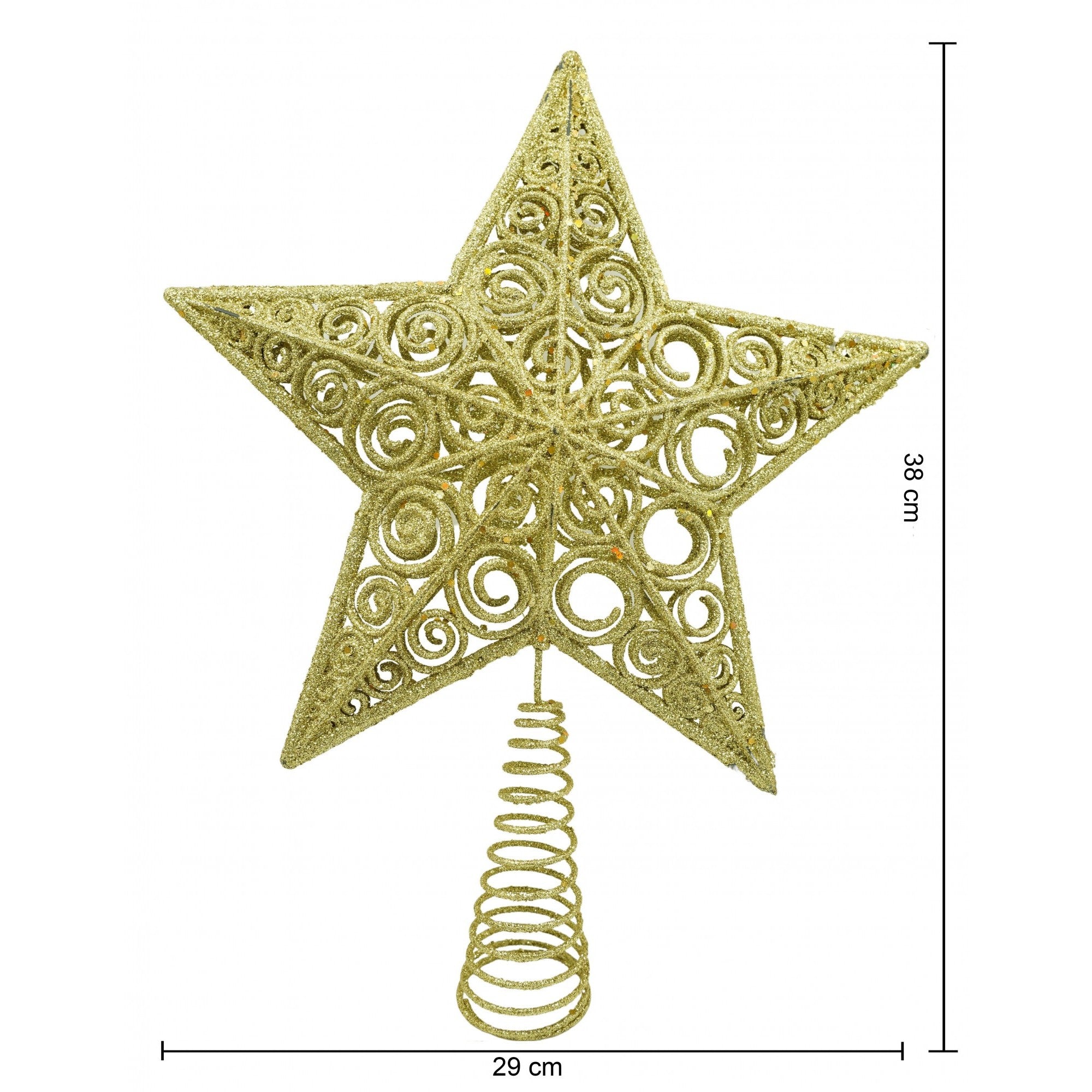 Varf decorativ de brad, Auriu, in forma de Stea, design spiralat, din Plastic/Metal, 29 cm x 38 cm, Interior/Exterior, Flippy-5