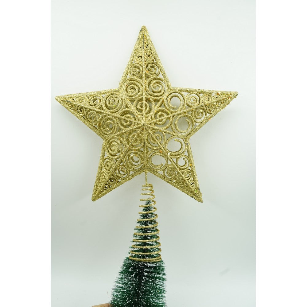 Varf decorativ de brad, Auriu, in forma de Stea, design spiralat, din Plastic/Metal, 29 cm x 38 cm, Interior/Exterior, Flippy-6