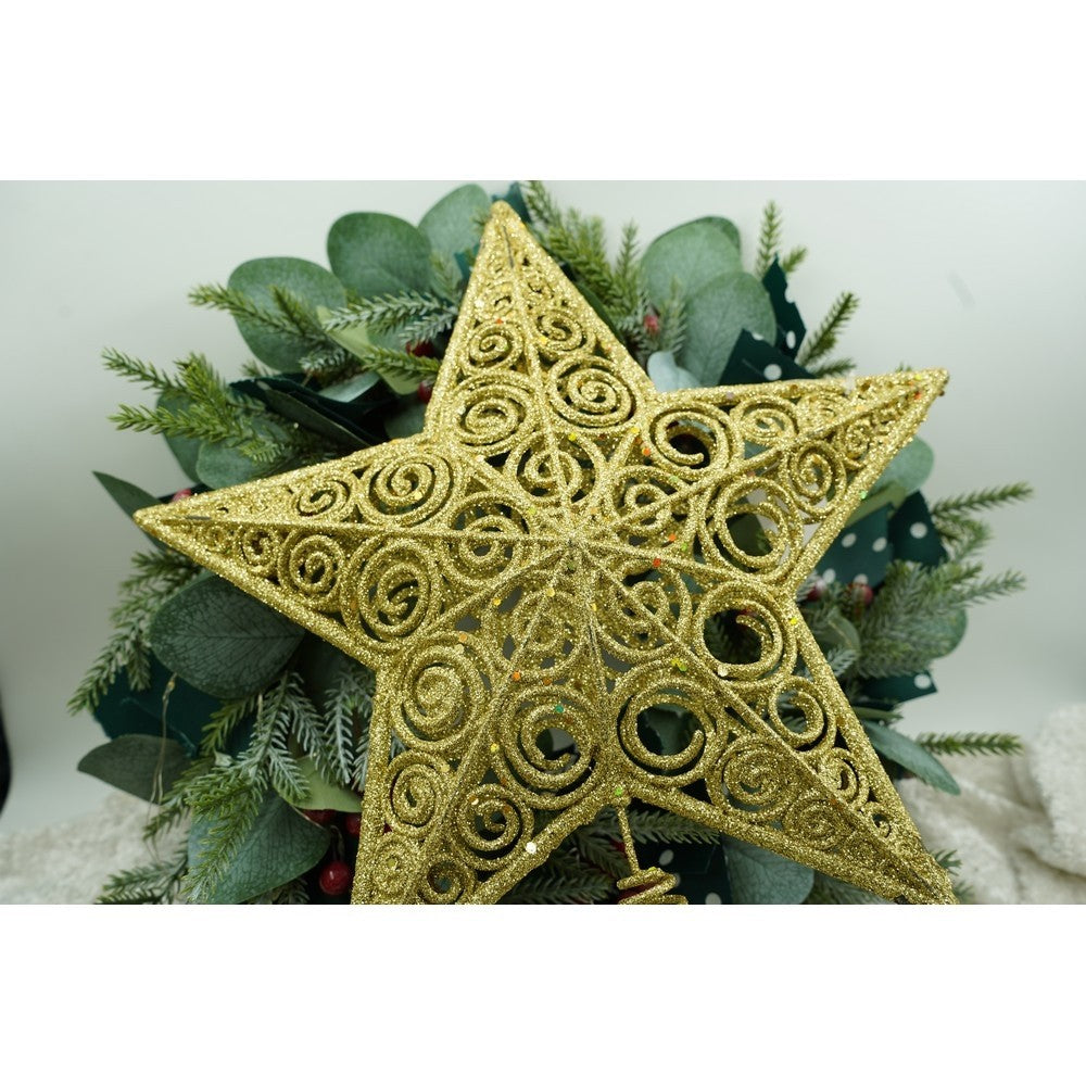 Varf decorativ de brad, Auriu, in forma de Stea, design spiralat, din Plastic/Metal, 29 cm x 38 cm, Interior/Exterior, Flippy-9