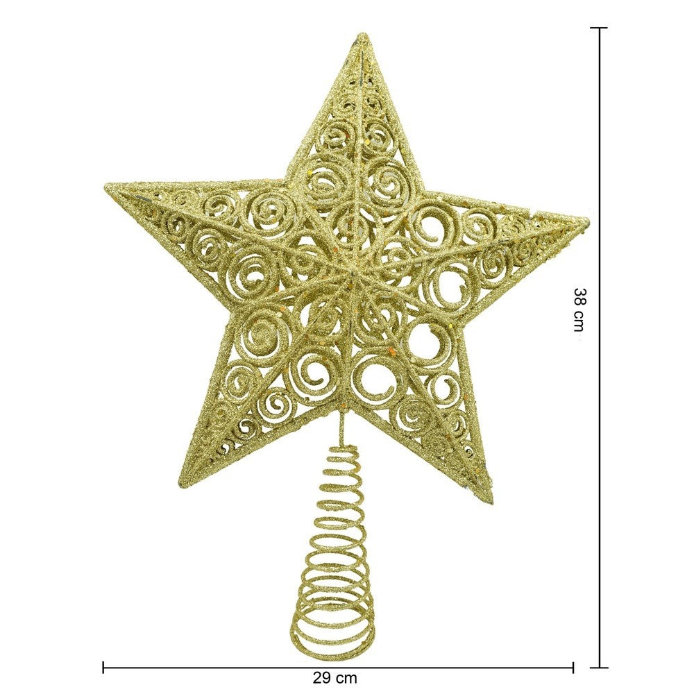 Varf decorativ de brad, Auriu, in forma de Stea, design spiralat, din Plastic/Metal, 29 cm x 38 cm, Interior/Exterior, Flippy-10