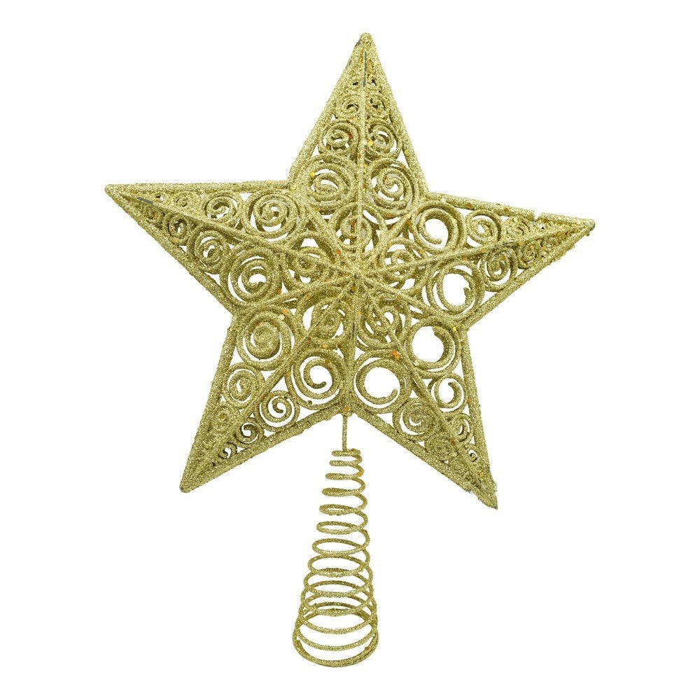 Varf decorativ de brad, Auriu, in forma de Stea, design spiralat, din Plastic/Metal, 29 cm x 38 cm, Interior/Exterior, Flippy-0