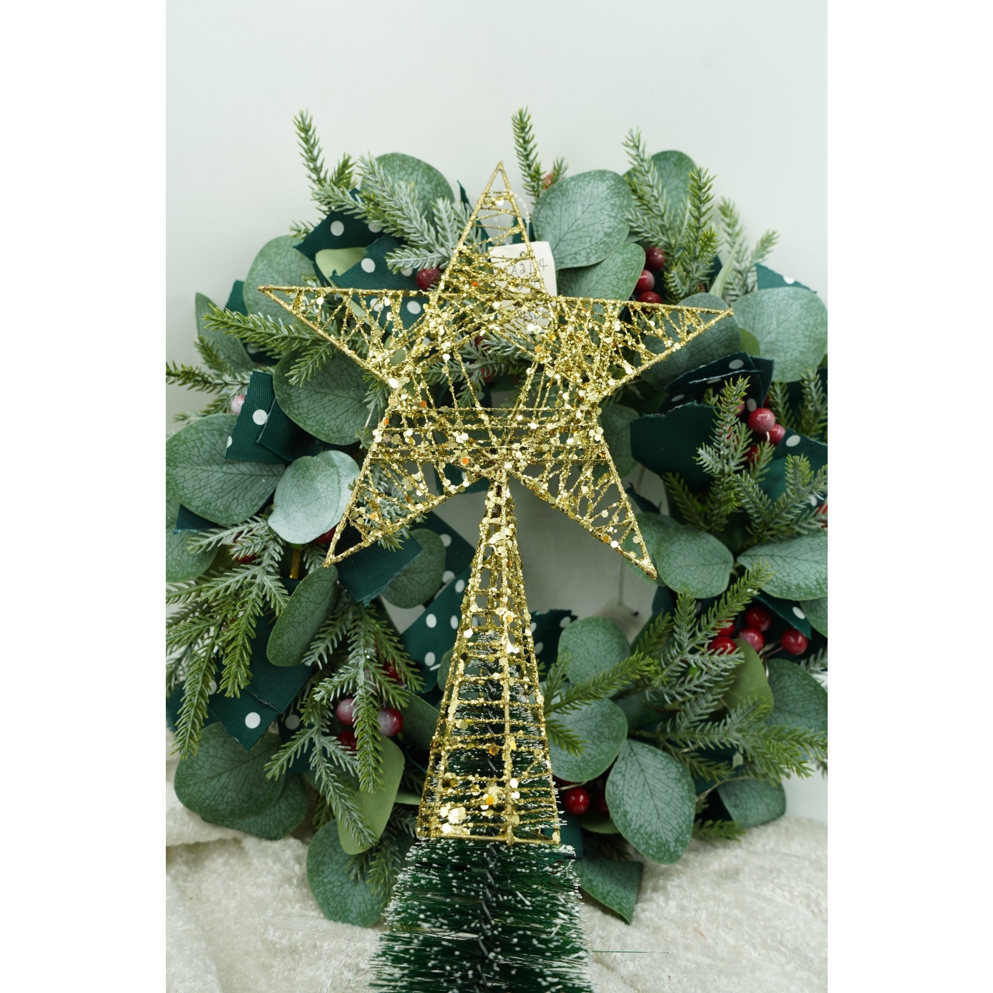 Varf decorativ de brad, Auriu, in forma de Stea, infasurata, din Plastic/Metal, 20 cm x 28 cm, Interior/Exterior, Flippy-1