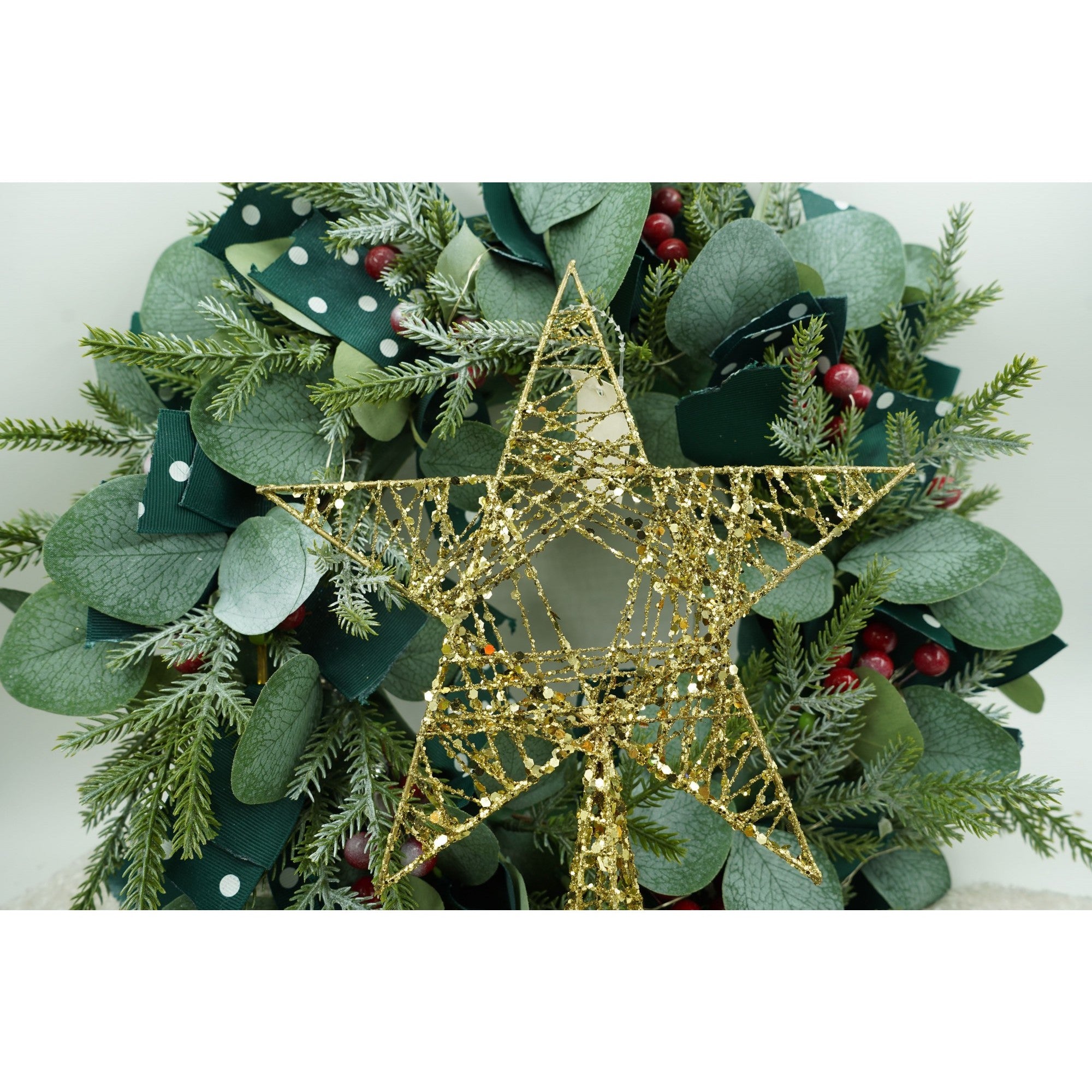 Varf decorativ de brad, Auriu, in forma de Stea, infasurata, din Plastic/Metal, 20 cm x 28 cm, Interior/Exterior, Flippy-3