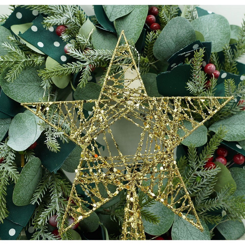 Varf decorativ de brad, Auriu, in forma de Stea, infasurata, din Plastic/Metal, 20 cm x 28 cm, Interior/Exterior, Flippy-8