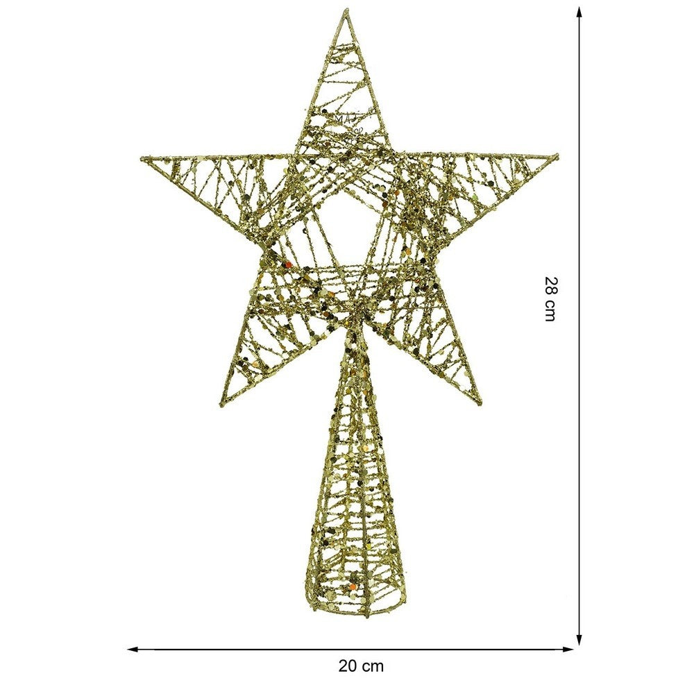 Varf decorativ de brad, Auriu, in forma de Stea, infasurata, din Plastic/Metal, 20 cm x 28 cm, Interior/Exterior, Flippy-10
