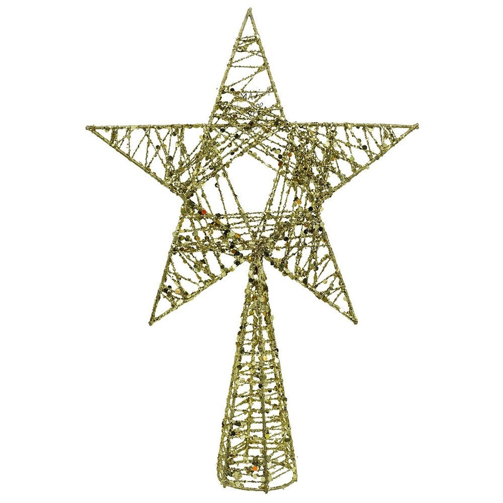 Varf decorativ de brad, Auriu, in forma de Stea, infasurata, din Plastic/Metal, 20 cm x 28 cm, Interior/Exterior, Flippy-0