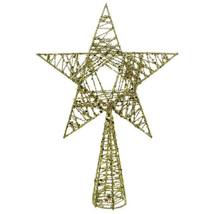 Varf decorativ de brad, Auriu, in forma de Stea, infasurata, din Plastic/Metal, 20 cm x 28 cm, Interior/Exterior, Flippy-0