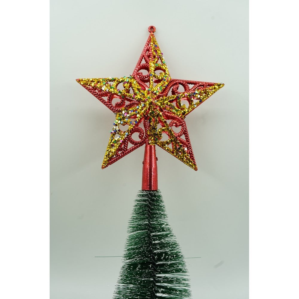 Varf decorativ de brad, Rosu/ Auriu, in forma de Stea, design spiralat, din Plastic, 19 cm x 21 cm, Interior/Exterior, Flippy-3