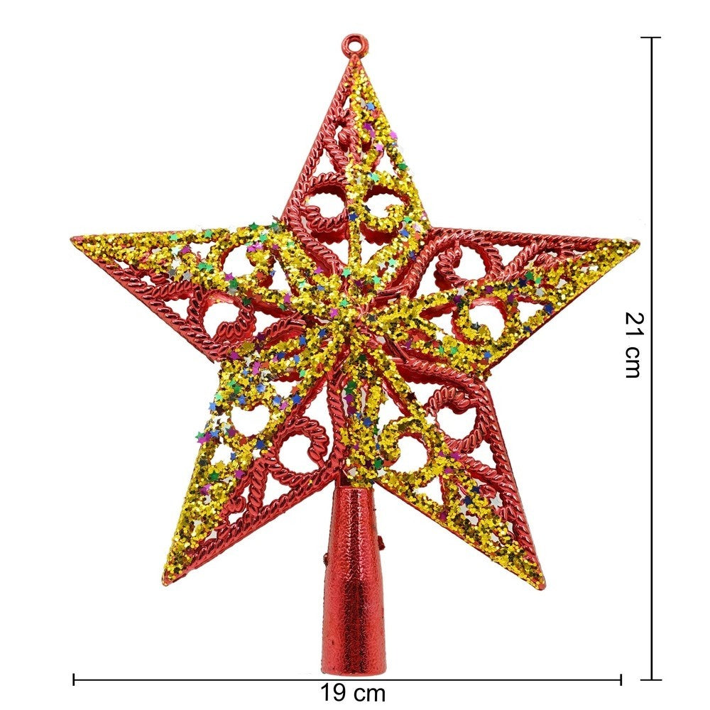 Varf decorativ de brad, Rosu/ Auriu, in forma de Stea, design spiralat, din Plastic, 19 cm x 21 cm, Interior/Exterior, Flippy-4