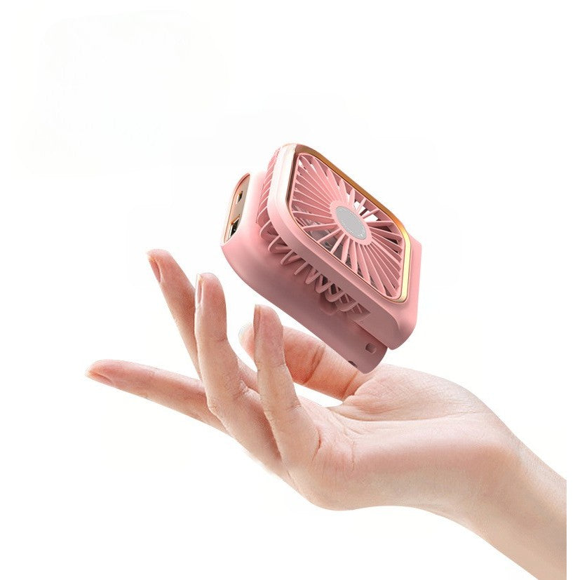 Ventilator Portabil Flippy, 3 in 1, de Mana, de Gat, de Birou, 16.7 x 8 x 1.9 cm, 3 Trepte de Viteza, Incarcare USB, Pliabil, Afisaj Digital, Suport Telefon, Roz-4