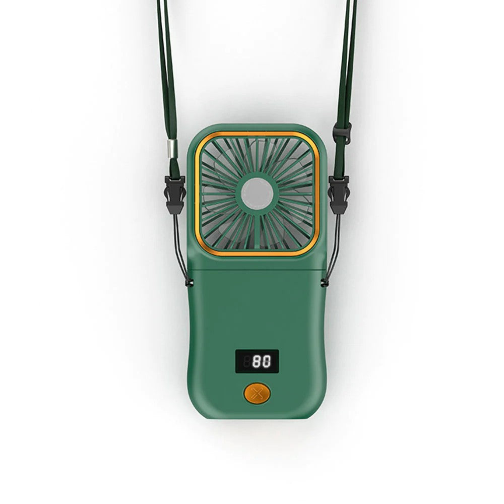 Ventilator Portabil Flippy, 3 in 1, de Mana, de Gat, de Birou, 16.7 x 8 x 1.9 cm, 3 Trepte de Viteza, Incarcare USB, Pliabil, Afisaj Digital, Suport Telefon, Verde-1