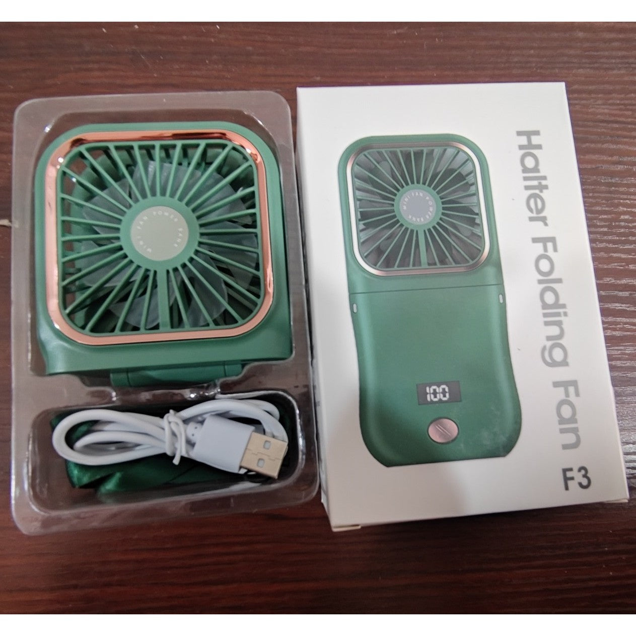 Ventilator Portabil Flippy, 3 in 1, de Mana, de Gat, de Birou, 16.7 x 8 x 1.9 cm, 3 Trepte de Viteza, Incarcare USB, Pliabil, Afisaj Digital, Suport Telefon, Verde-5