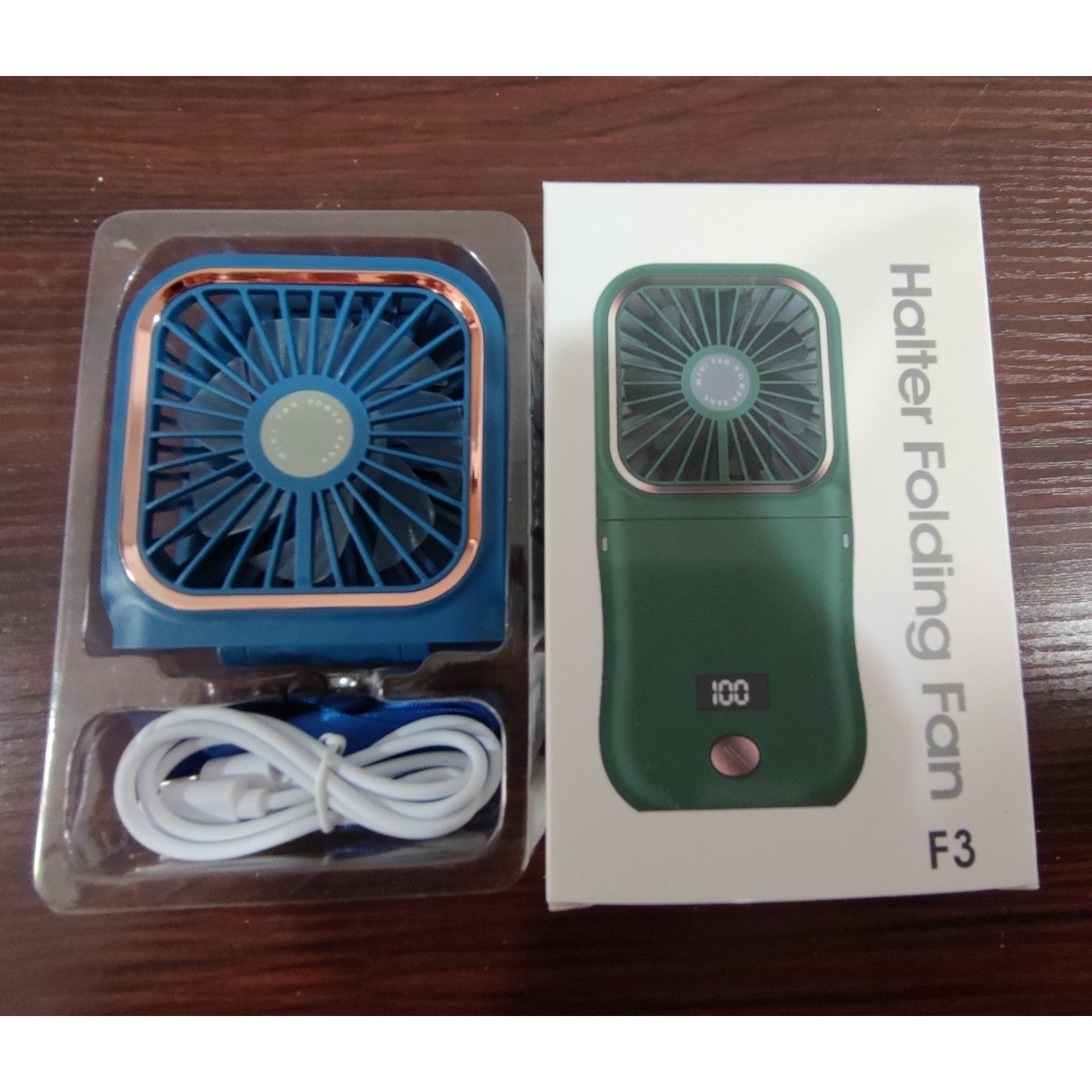 Ventilator Portabil Flippy, 3 in 1, de Mana, de Gat, de Birou, 16.7 x 8 x 1.9 cm, 3 Trepte de Viteza, Incarcare USB, Pliabil, Afisaj Digital, Suport Telefon, Albastru-6