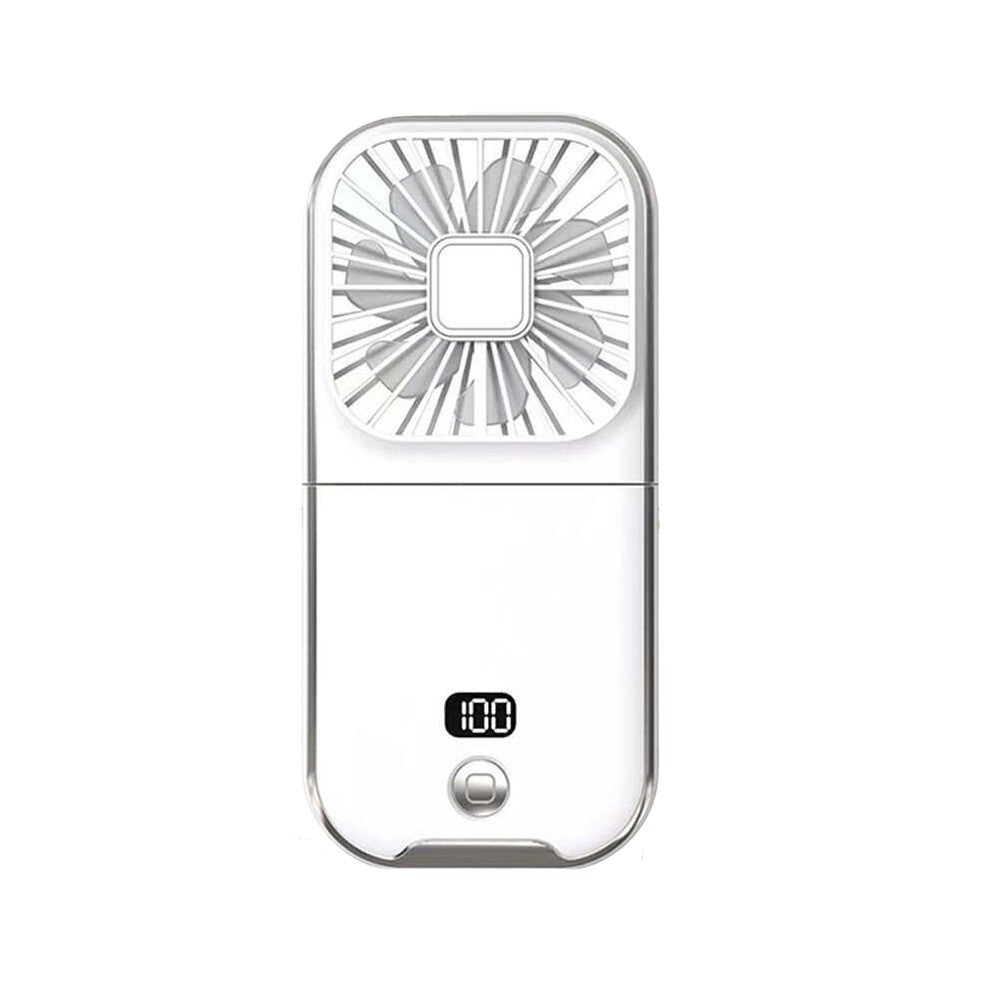 Ventilator Portabil Flippy, 3 in 1, de Mana, de Gat, de Birou, 16.7 x 8 x 1.9 cm, 3 Trepte de Viteza, Incarcare USB, Pliabil, Afisaj Digital, Suport Telefon, Alb-0
