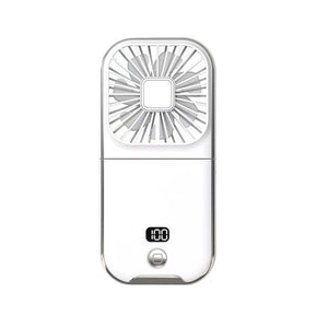 Ventilator Portabil Flippy, 3 in 1, de Mana, de Gat, de Birou, 16.7 x 8 x 1.9 cm, 3 Trepte de Viteza, Incarcare USB, Pliabil, Afisaj Digital, Suport Telefon, Alb-0