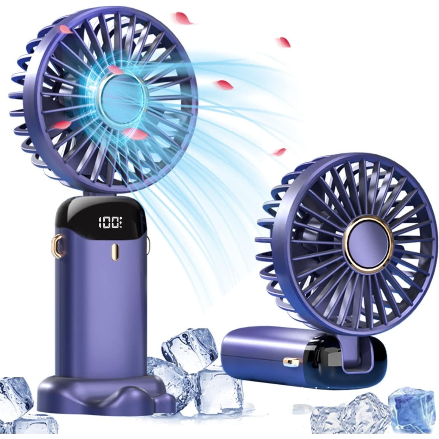 Ventilator Ultra Portabil cu Aromaterapie, Flippy, 3 in 1, de Mana, de Birou, de Gat, 5 Trepte de Viteza, Incarcare USB, Autonomie 12h, Pliabil, cu Ecran LCD, Mov-4