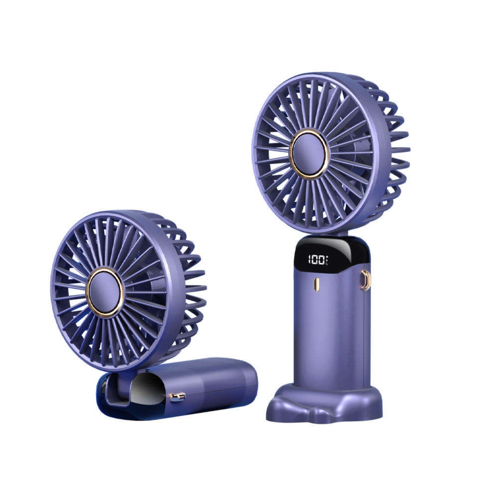 Ventilator Ultra Portabil cu Aromaterapie, Flippy, 3 in 1, de Mana, de Birou, de Gat, 5 Trepte de Viteza, Incarcare USB, Autonomie 12h, Pliabil, cu Ecran LCD, Mov-7
