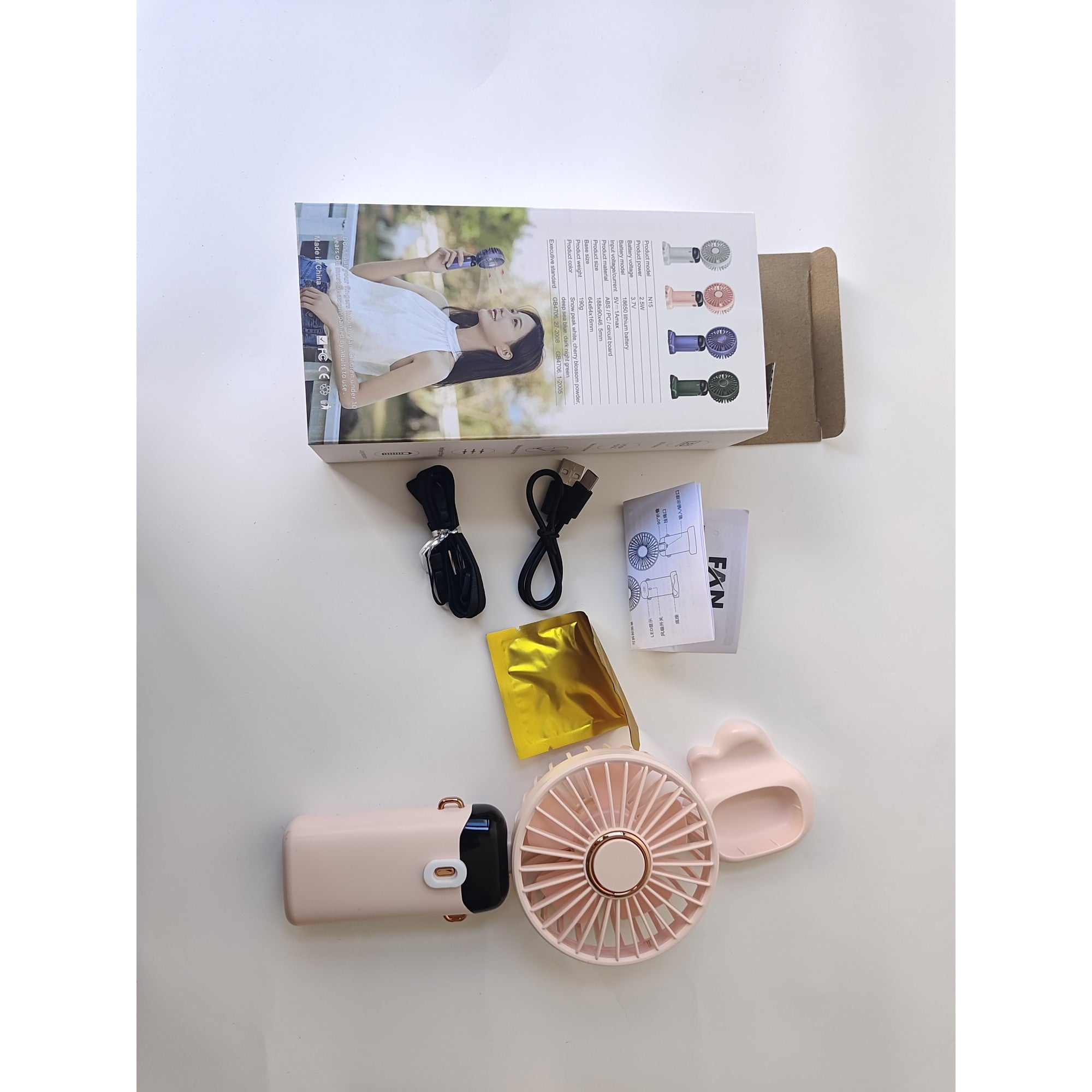 Ventilator Ultra Portabil cu Aromaterapie, Flippy, 3 in 1, de Mana, de Birou, de Gat, 5 Trepte de Viteza, Incarcare USB, Autonomie 12h, Pliabil, cu Ecran LCD, Roz-7