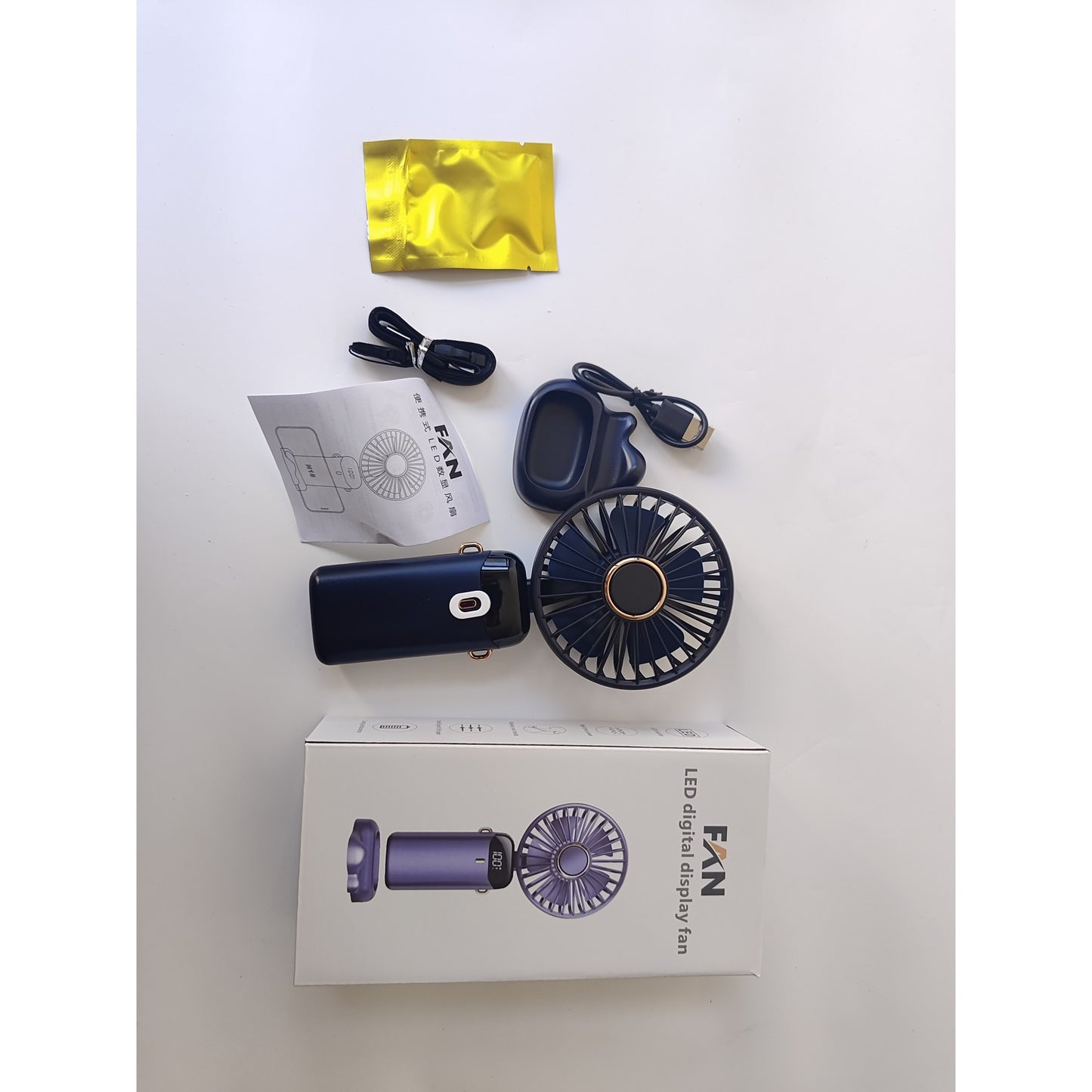 Ventilator Ultra Portabil cu Aromaterapie, Flippy, 3 in 1, de Mana, de Birou, de Gat, 5 Trepte de Viteza, Incarcare USB, Autonomie 12h, Pliabil, cu Ecran LCD, Albastru-10