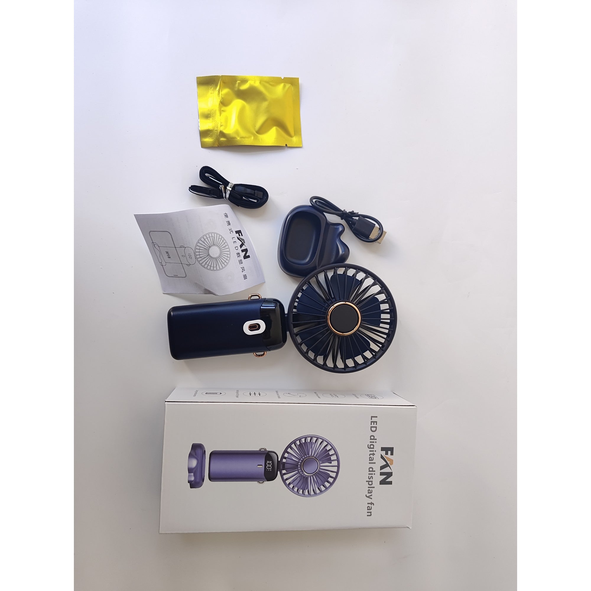 Ventilator Ultra Portabil cu Aromaterapie, Flippy, 3 in 1, de Mana, de Birou, de Gat, 5 Trepte de Viteza, Incarcare USB, Autonomie 12h, Pliabil, cu Ecran LCD, Albastru-10