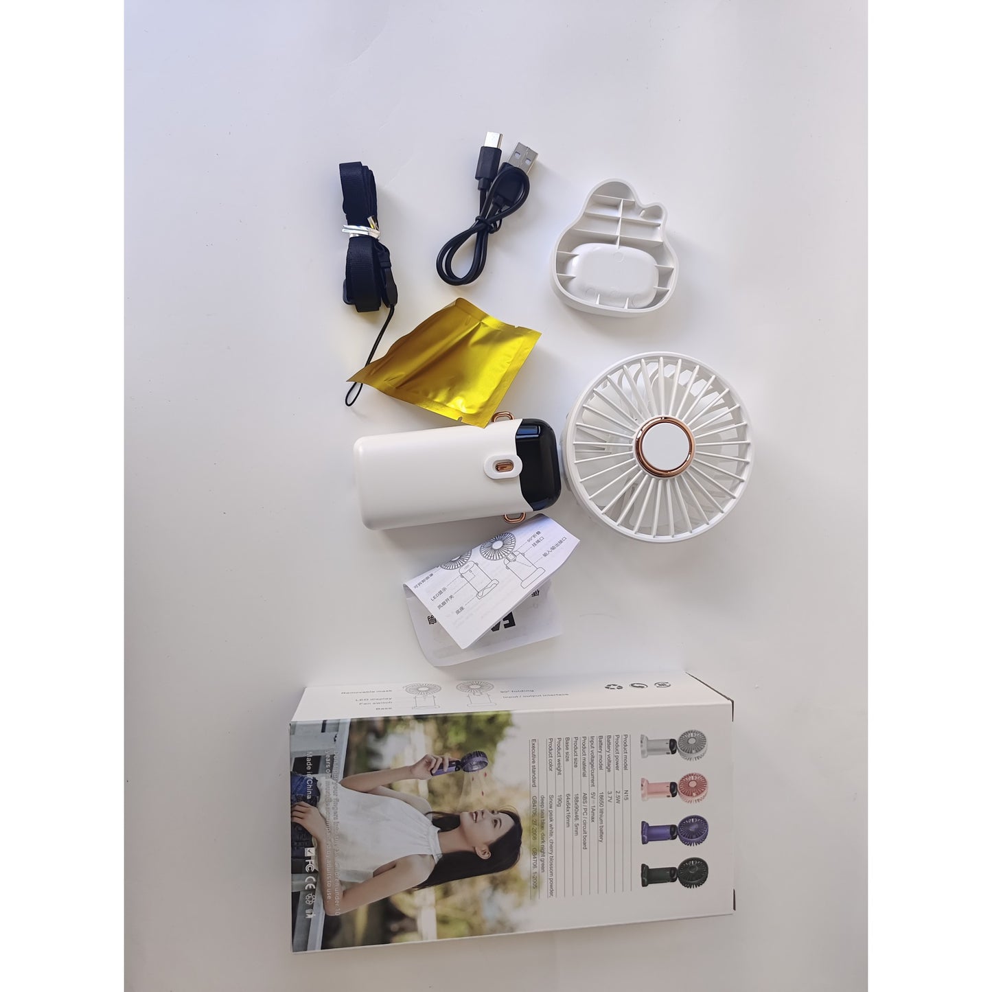 Ventilator Ultra Portabil cu Aromaterapie, Flippy, 3 in 1, de Mana, de Birou, de Gat, 5 Trepte de Viteza, Incarcare USB, Autonomie 12h, Pliabil, cu Ecran LCD, Alb-11