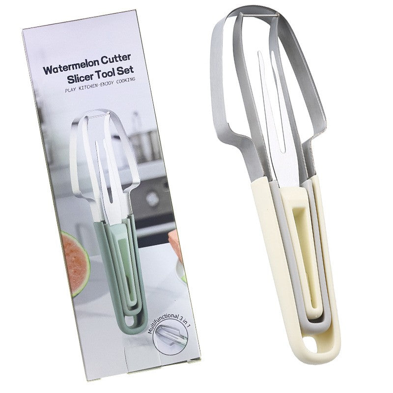 Accesoriu pentru Decojire Pepene, Legume si Fructe, Flippy, Multifunctional, cu 3 Parti, Otel Inoxidabil, Galben-0