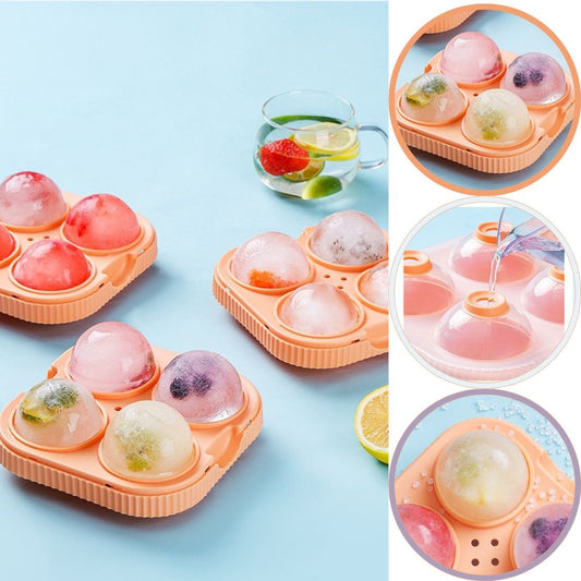 Set 2 forme sfere de gheata pentru wiskey si cocktail-uri Flippy, 4 sfere, material plastic/silicon alimentar, diametru 6.5 cm, cu orificiu tip palnie pentru umplere, 17 x 17 x 7 cm, multicolor-1