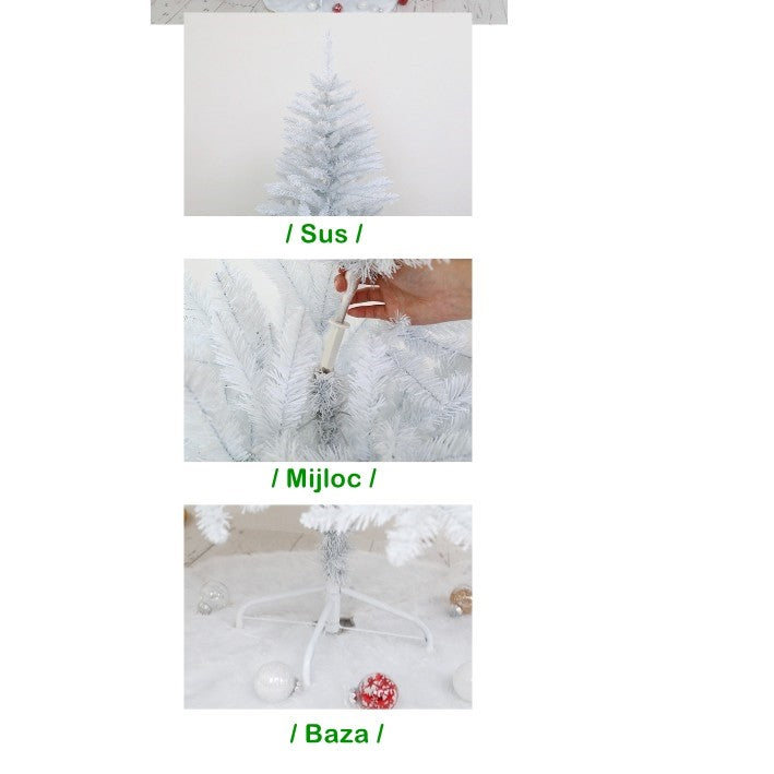 Brad de Craciun artificial cu suport inclus Flippy, 120 cm, 240 ramuri/varfuri, material plastic, suport clasic, fara iluminare, utilizat pentru interior/exterior, alb-7