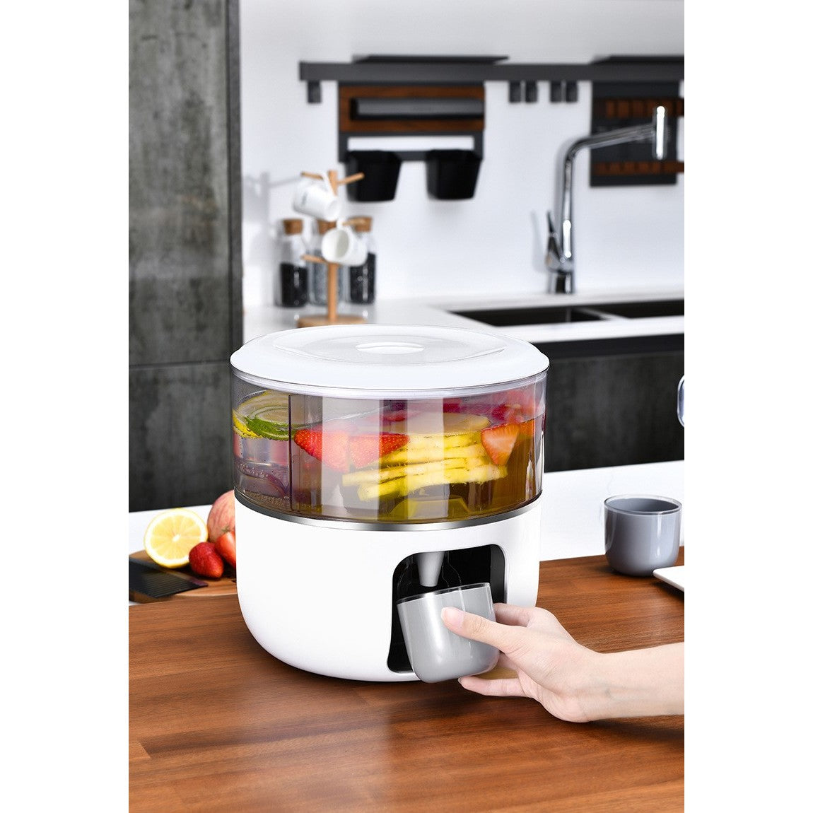 Dozator de apa Flippy, 3 compartimente rotative, capacitate mare de 3l, alb-1