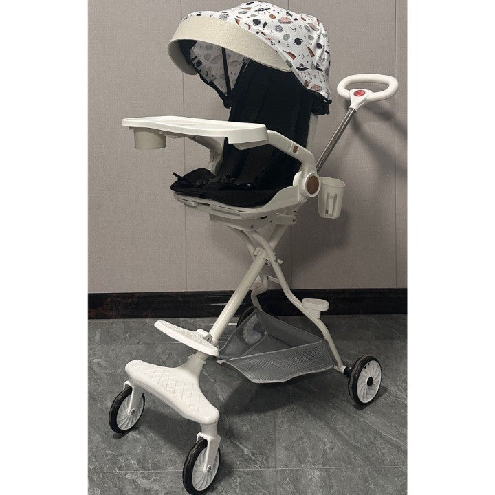 Carucior Sport Flippy 3in1, 6-36 Luni, Reversibil, Pliabil, Tavita pentru Masa, Pozitie de Somn, Centura de Siguranta, Roti 360, Suport Pahar, Copertina pentru Soare, 32x63x95cm, Bej Model Cosmos-1