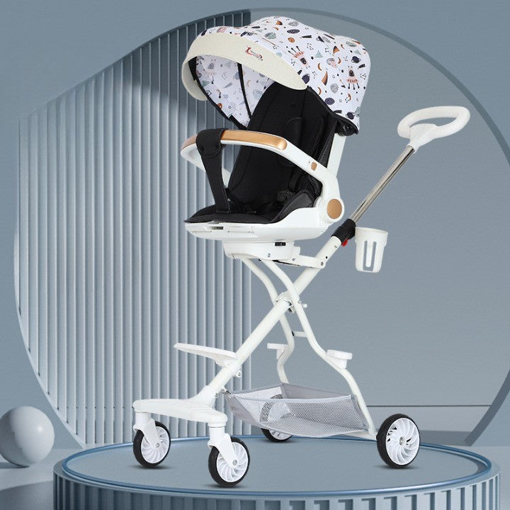 Carucior Sport Flippy 3in1, 6-36 Luni, Reversibil, Pliabil, Tavita pentru Masa, Pozitie de Somn, Centura de Siguranta, Roti 360, Suport Pahar, Copertina pentru Soare, 32x63x95cm, Bej Model Cosmos-2