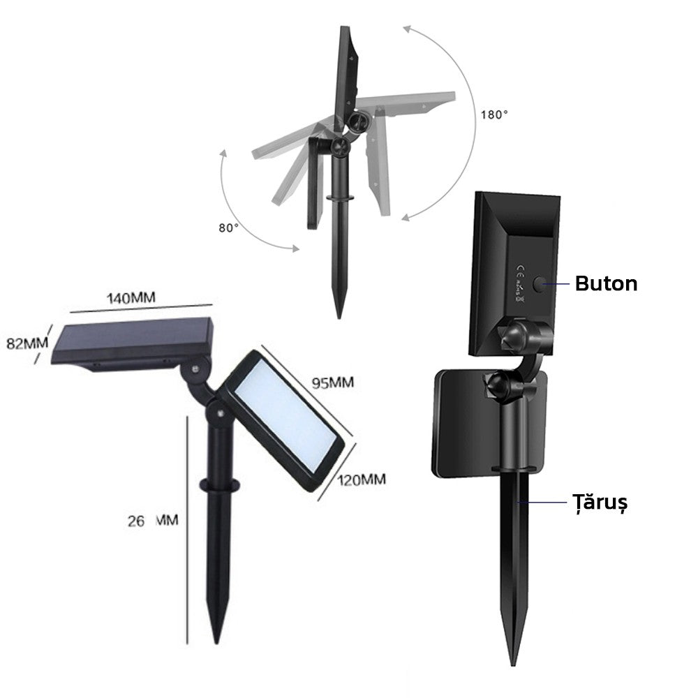 Lampa solara pentru terasa/gradina 48 de LED-uri Flippy, cu 2 moduri de fixare, senzor de lumina, IP44, material ABS, 5W, 80 lm, 26.5 cm x 14 cm, Alb Rece-8