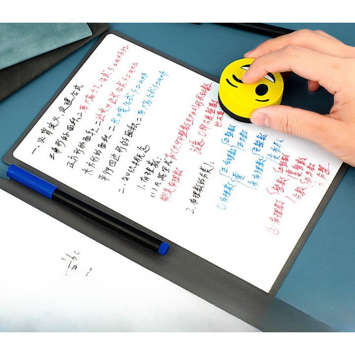 Set Agenda A5 Reutilizabila cu Pagini Tip Tabla, Agenda Pagini Albe cu Stergere Uscata, 3 Markere, 1 Burete și 1 Laveta de sters, Portabila, 24 x 16.5 cm, Coperta Piele, Albastru-2