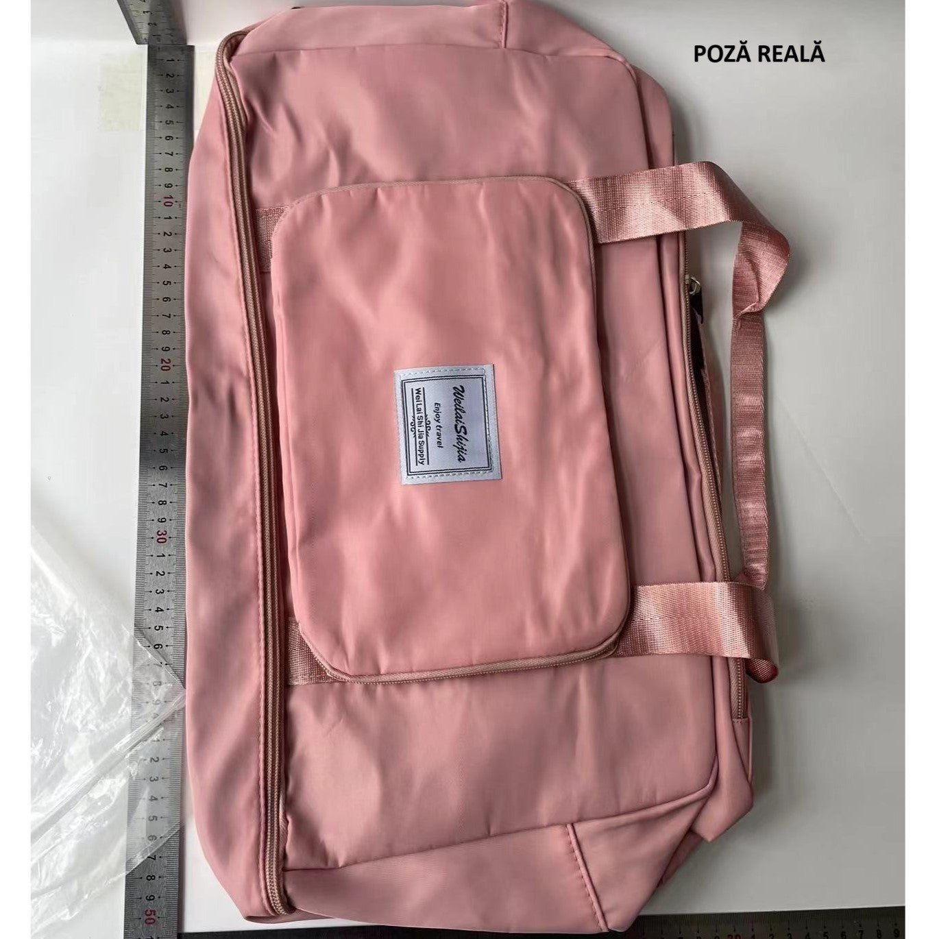 Geanta Pliabila, Flippy, pentru Voiaj, Buzunare Multiple, de Mana, Impermeabila, Material Textil, Capacitate 8 Kg, Dimensiune Deschisa 42x28x10 cm, Roz-14