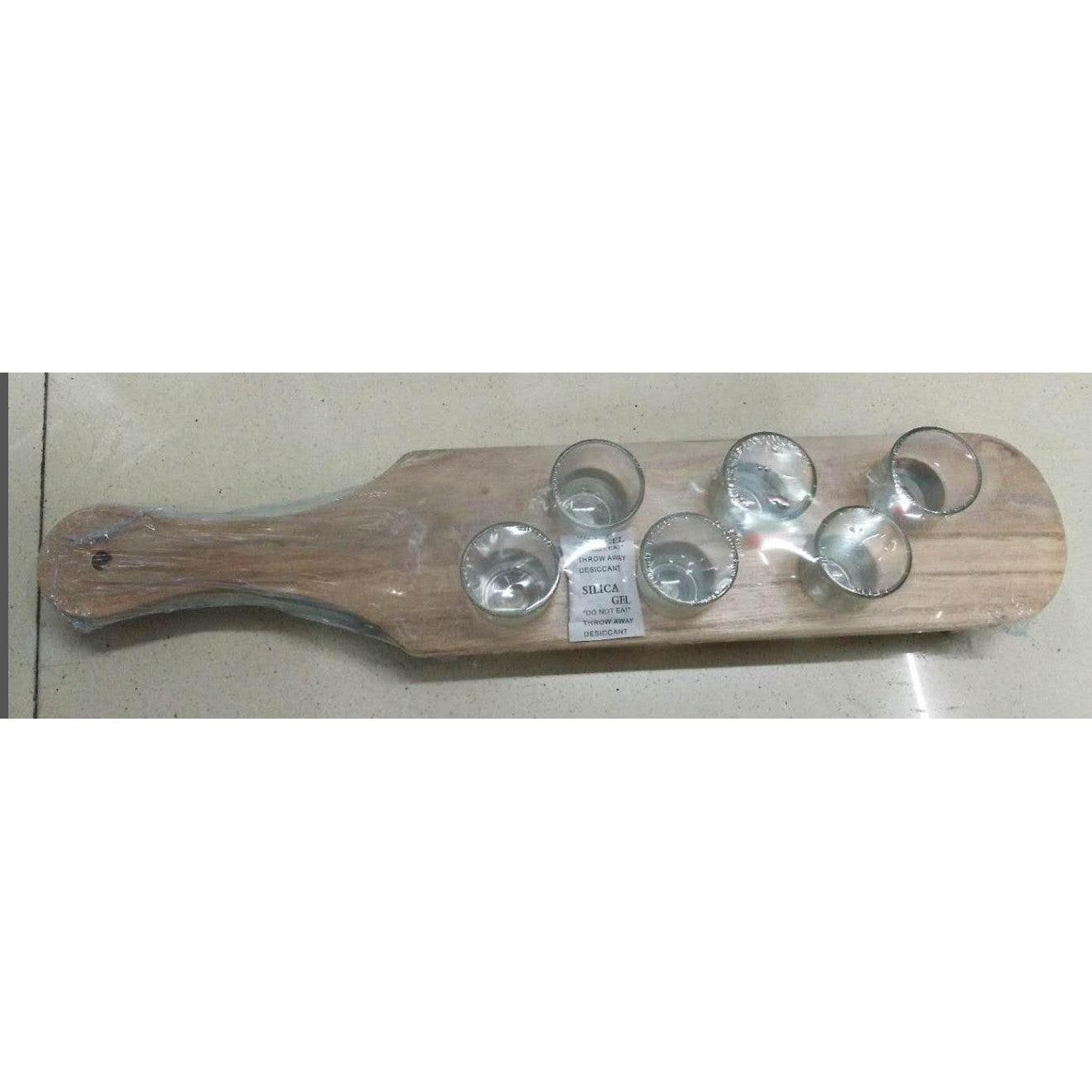 Set 6 Pahare Shot din Sticla Flippy, cu Suport din Lemn, Design Rustic, 41 x 8.5 x 6 cm, Model 2, Maro-0