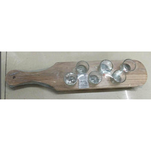 Set 6 Pahare Shot din Sticla Flippy, cu Suport din Lemn, Design Rustic, 41 x 8.5 x 6 cm, Model 2, Maro-0