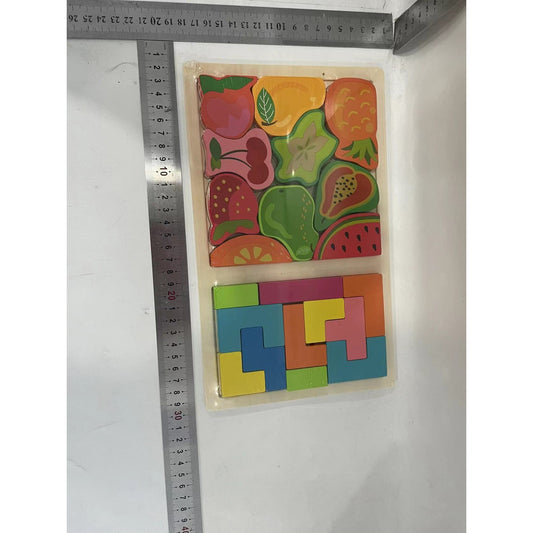 Puzzle Montessori din Lemn pentru Copii, Flippy, Tip Tetris 2in1 +3 Ani, cu Fructe Colorate 3D, Educativ, Intuitiv, Creativ, 21 de Piese, 28.5x17x1.2 cm, Multicolor-1