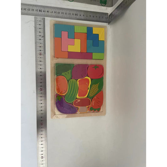 Puzzle Montessori din Lemn pentru Copii, Flippy, Tip Tetris 2in1 +3 Ani, cu Legume Colorate 3D, Educativ, Intuitiv, Creativ, 21 de Piese, 28.5x17x1.2 cm, Multicolor-1