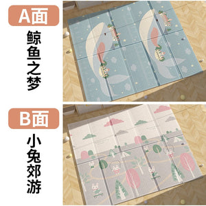 Covoraș de Joaca pentru Copii Termic cu 2 Fete, Flippy, Model Balene si Iepurasi, cu Spuma, Impermeabil, Antiderapant, 1.8mx2mx1.5cm-0