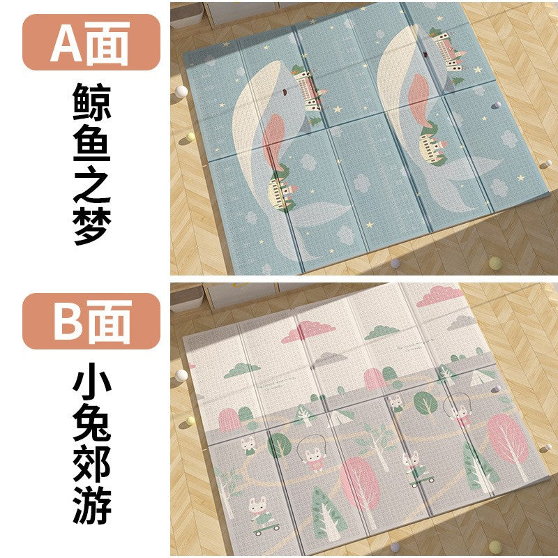 Covoraș de Joaca pentru Copii Termic cu 2 Fete, Flippy, Model Balene si Iepurasi, cu Spuma, Impermeabil, Antiderapant, 1.8mx2mx1.5cm-0