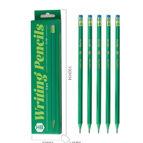 Set 12 Creioane Negre, Flippy, HB, pentru Scoala, cu Radiera, Model Verde-Albastru, 19 cm-0