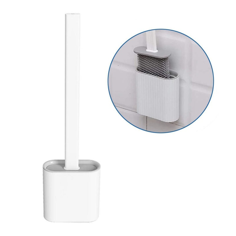 Perie pentru WC din silicon cu suport autoadeziv si cap flexibil